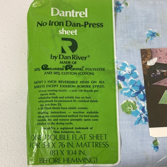 Dantrel No Iron Blue Les Violettes Double Sheet Set New Flat and Fitted Vintage - Picture 6 of 7